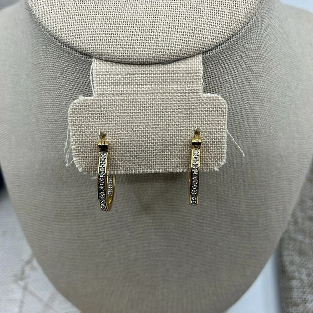 Vintage 925 Sterling Silver Gold Overlay Hoop Earrings - Picture 5 of 14